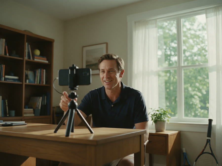 A tennis coach filming his next video